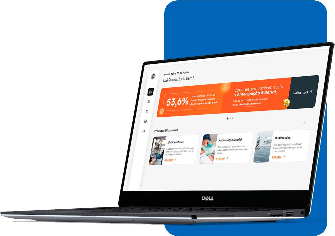 Portal MADIS Benefícios aberto em um notebook, com produtos disponíveis para o colaborador